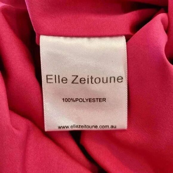 Elle Zeitoune Women's Pink Punch Poly Gathered Waist Midi Patrice Draped Satin L - Picture 14 of 16